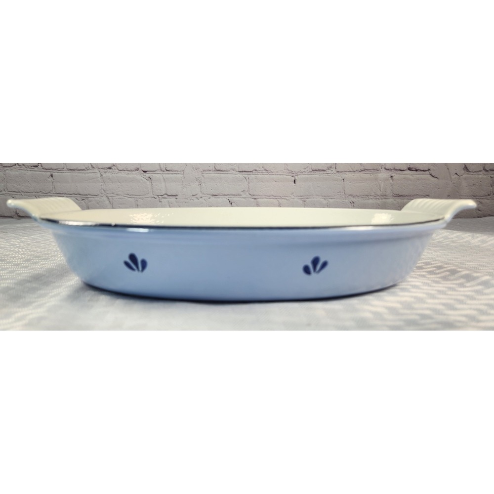 Dru Holland Cast Iron Enamel Blue Oval Tulip Au Gratin Casserole Baking Dish